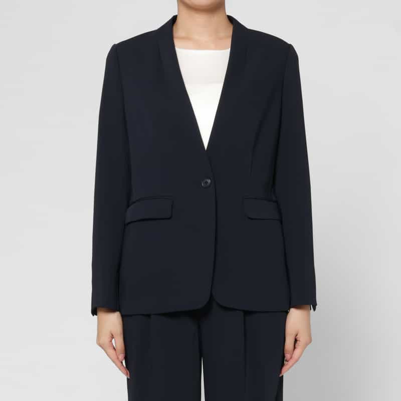 BARNEYS NEW YORK セットアップ ウォッシャブル ダブルクロス Vネックノーカラージャケット NAVY