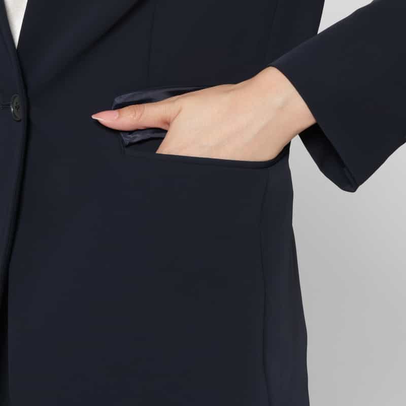 BARNEYS NEW YORK セットアップ ウォッシャブル ダブルクロス Vネックノーカラージャケット NAVY