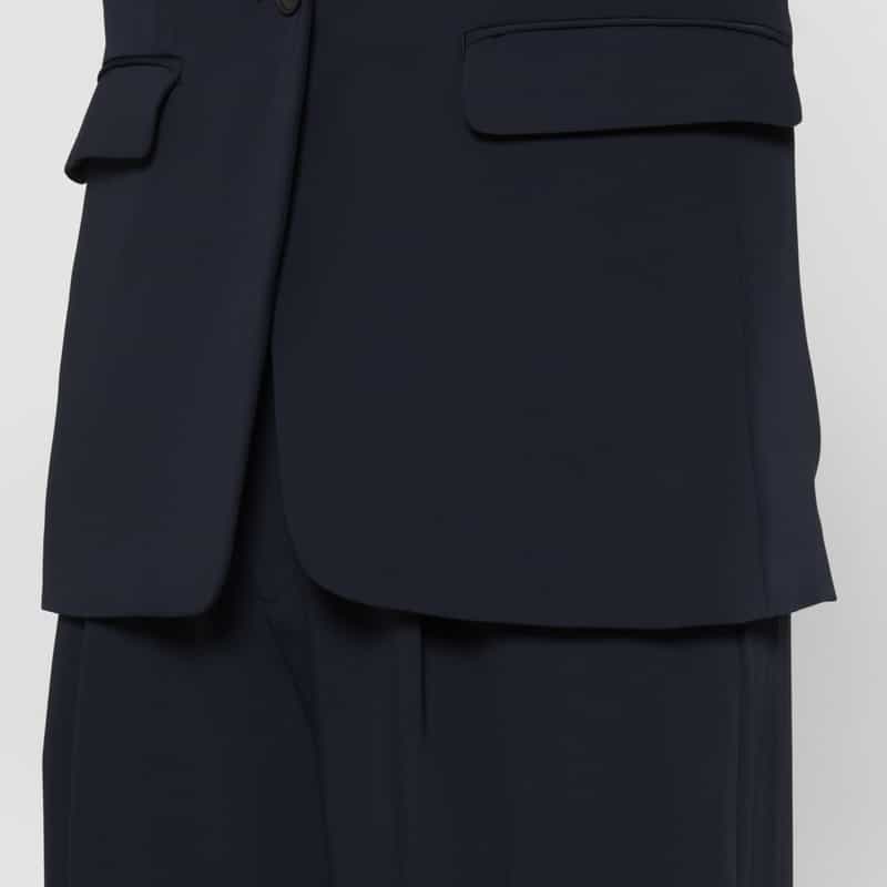 BARNEYS NEW YORK セットアップ ウォッシャブル ダブルクロス Vネックノーカラージャケット NAVY