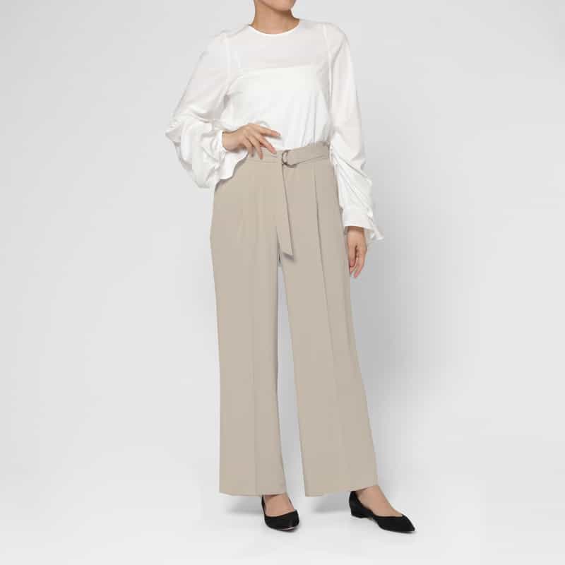 BARNEYS NEW YORK セットアップ ウォッシャブル ダブルクロス ベルテッドワイドパンツ BEIGE