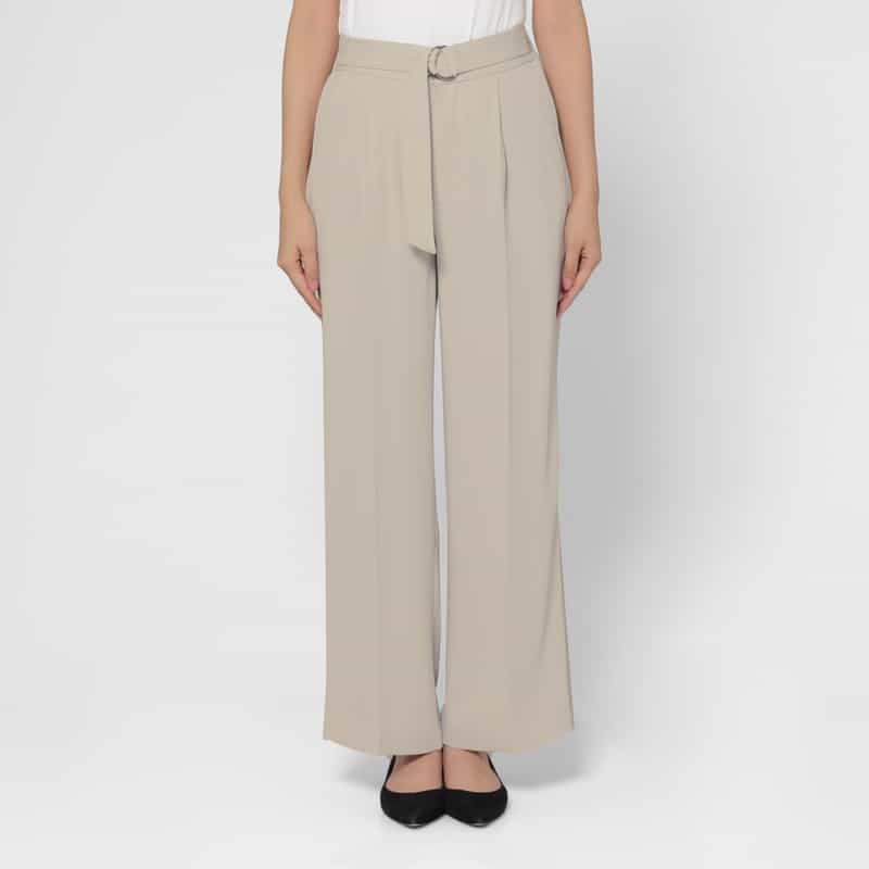 BARNEYS NEW YORK セットアップ ウォッシャブル ダブルクロス ベルテッドワイドパンツ BEIGE