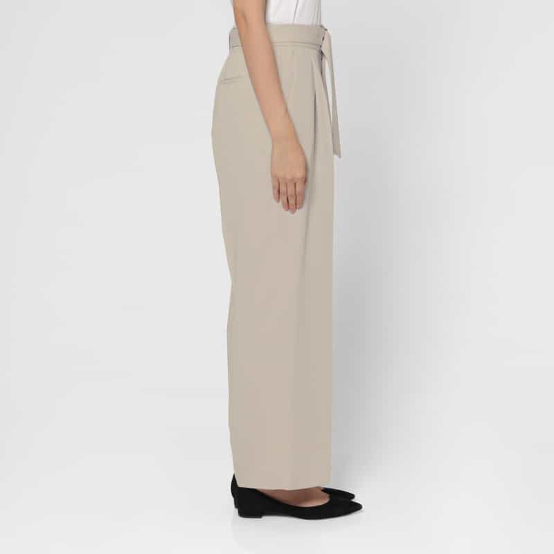 BARNEYS NEW YORK セットアップ ウォッシャブル ダブルクロス ベルテッドワイドパンツ BEIGE