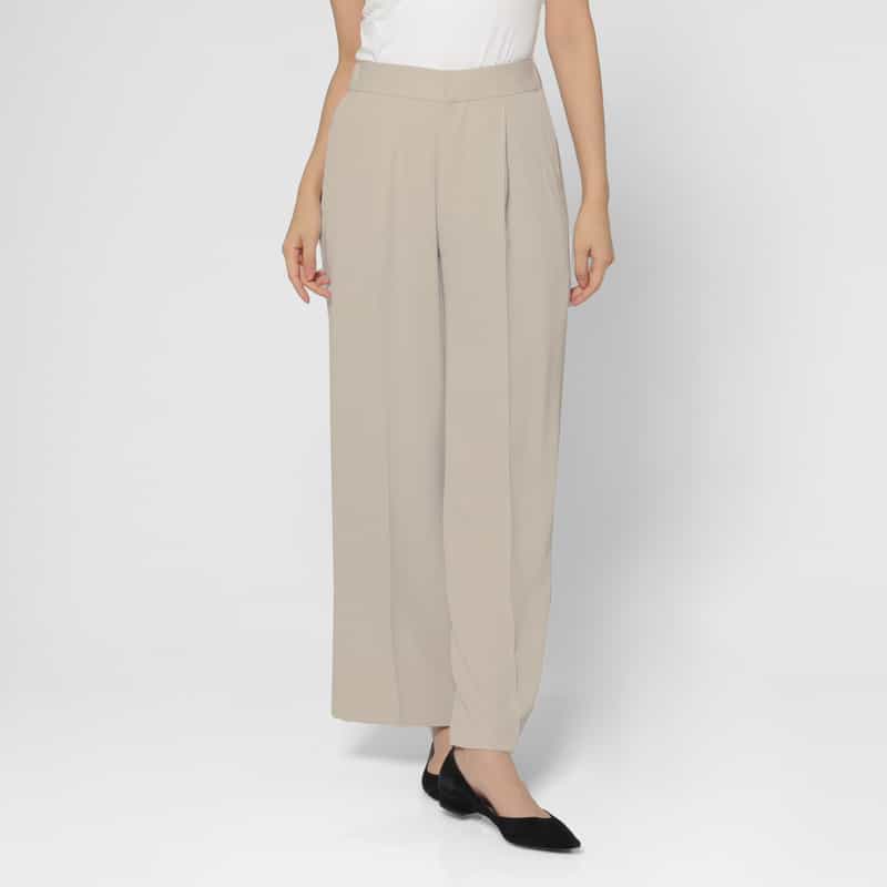 BARNEYS NEW YORK セットアップ ウォッシャブル ダブルクロス ベルテッドワイドパンツ BEIGE