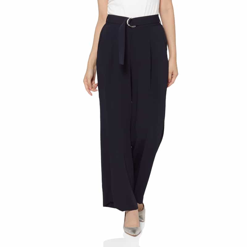 BARNEYS NEW YORK セットアップ ウォッシャブル ダブルクロス ベルテッドワイドパンツ NAVY