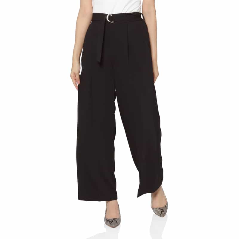 BARNEYS NEW YORK セットアップ ウォッシャブル ダブルクロス ベルテッドワイドパンツ BLACK