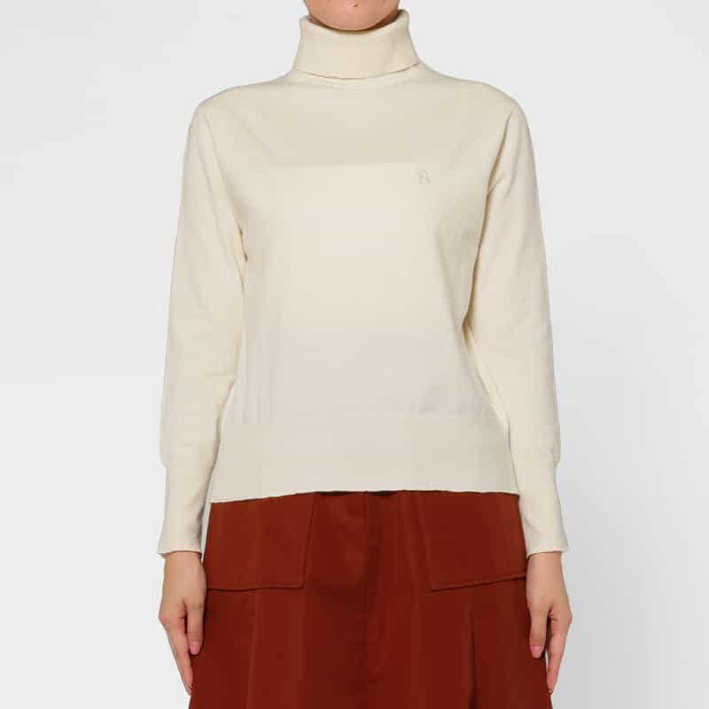BARNEYS NEW YORK ウォッシャブル タートルネックニットプルオーバー WHITE