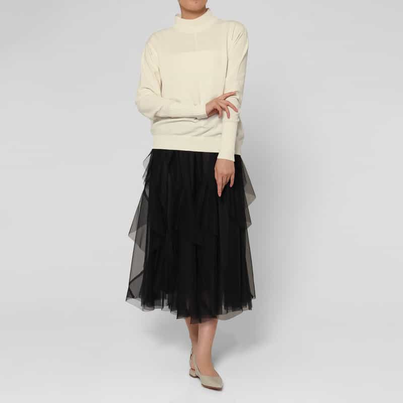 BARNEYS NEW YORK モールヤーン モックネックニットプルオーバー OFF WHITE