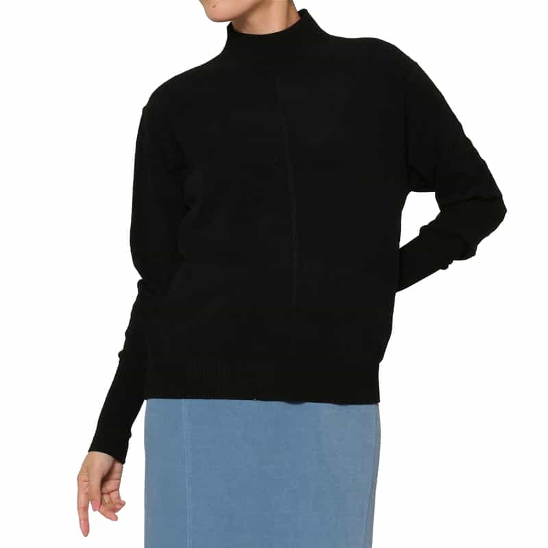 BARNEYS NEW YORK モールヤーン モックネックニットプルオーバー BLACK