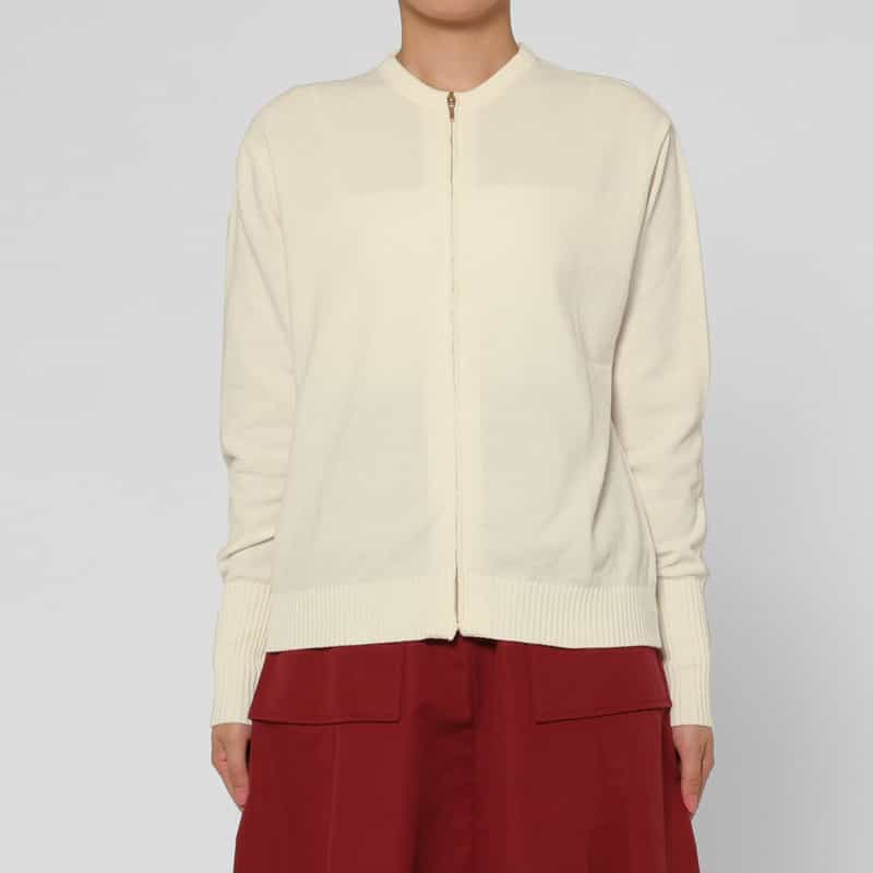 BARNEYS NEW YORK モールヤーン ジップアップニットカーディガン OFF WHITE