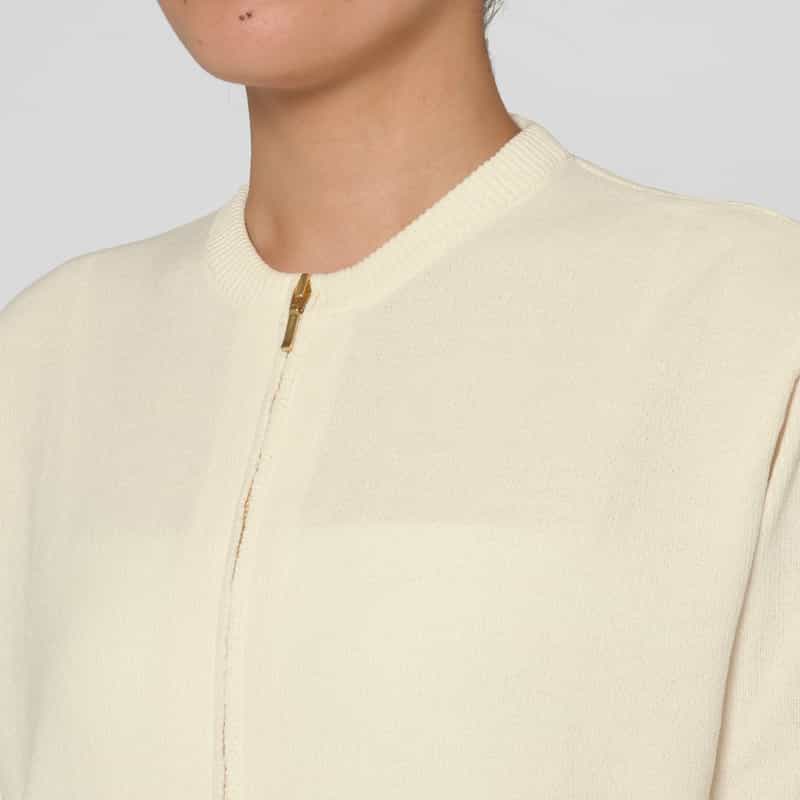 BARNEYS NEW YORK モールヤーン ジップアップニットカーディガン OFF WHITE