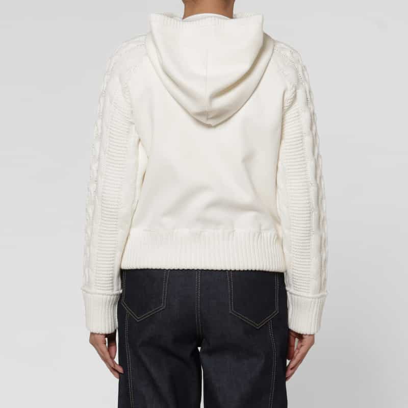 BARNEYS NEW YORK ポンチ×ケーブルニット コンビネーション ジップアップフーデッドパーカー OFF WHITE