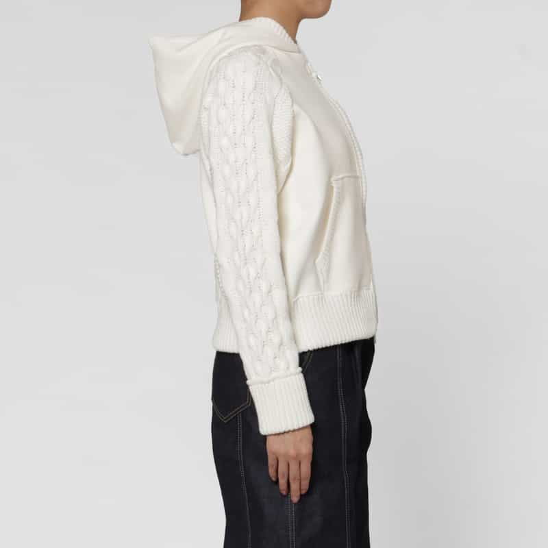 BARNEYS NEW YORK ポンチ×ケーブルニット コンビネーション ジップアップフーデッドパーカー OFF WHITE