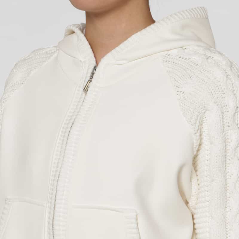 BARNEYS NEW YORK ポンチ×ケーブルニット コンビネーション ジップアップフーデッドパーカー OFF WHITE