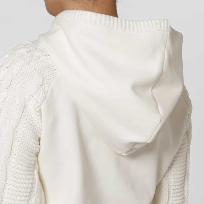 BARNEYS NEW YORK ポンチ×ケーブルニット コンビネーション ジップアップフーデッドパーカー OFF WHITE