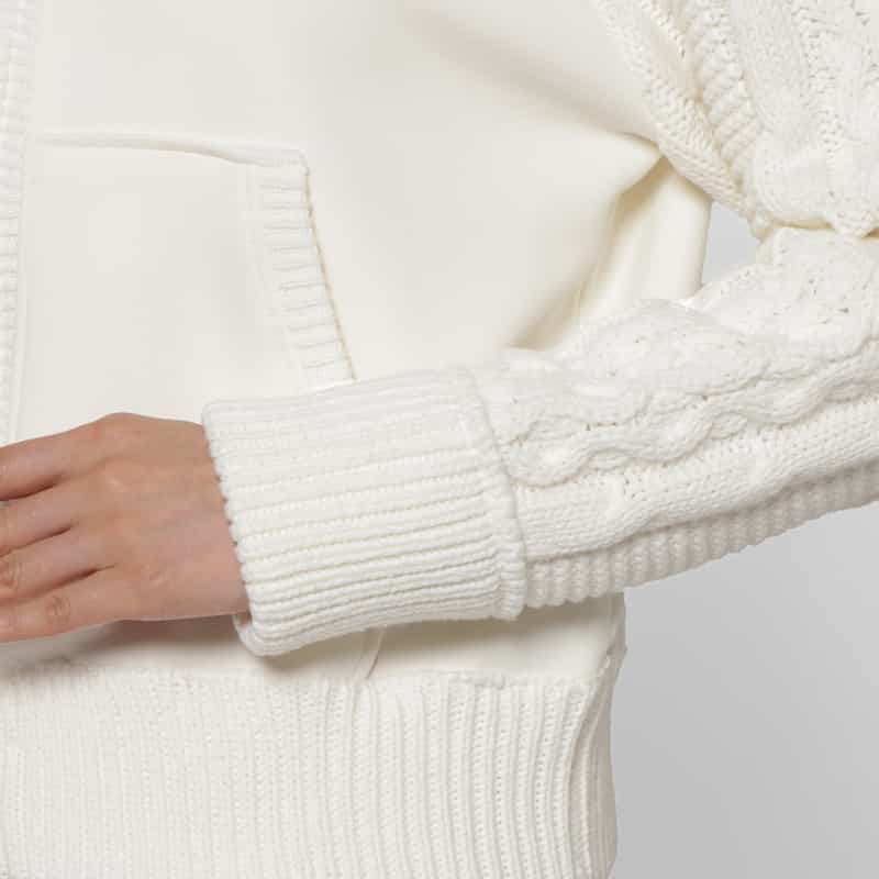 BARNEYS NEW YORK ポンチ×ケーブルニット コンビネーション ジップアップフーデッドパーカー OFF WHITE