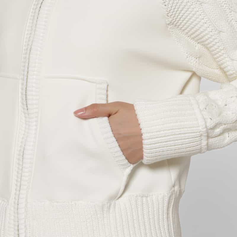 BARNEYS NEW YORK ポンチ×ケーブルニット コンビネーション ジップアップフーデッドパーカー OFF WHITE