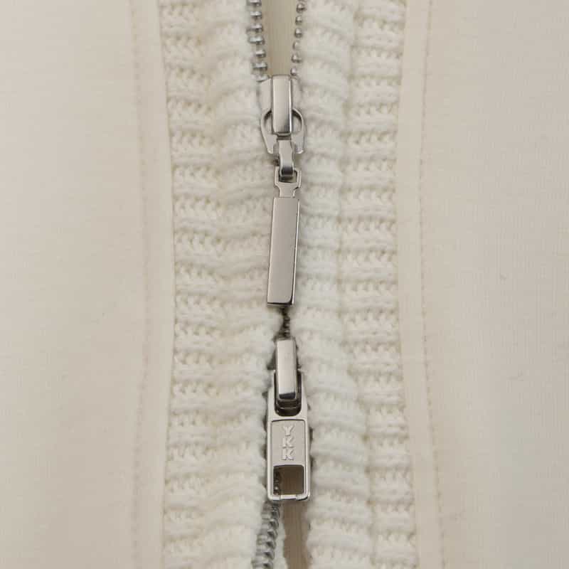 BARNEYS NEW YORK ポンチ×ケーブルニット コンビネーション ジップアップフーデッドパーカー OFF WHITE