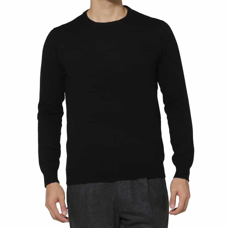BARNEYS NEW YORK 異素材MIXクルーネックニットプルオーバー BLACK