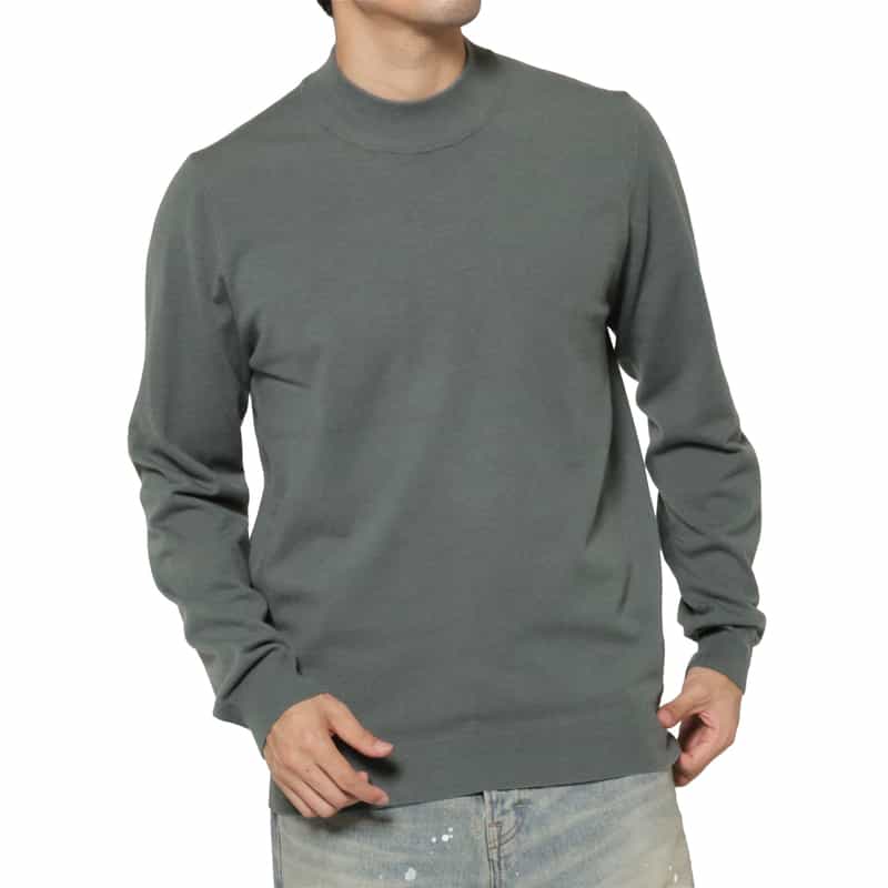 BARNEYS NEW YORK ウール混モックネックニットプルオーバー GREEN