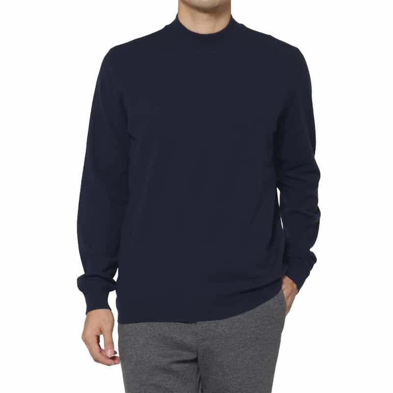 BARNEYS NEW YORK 異素材MIXモックネックニットプルオーバー NAVY