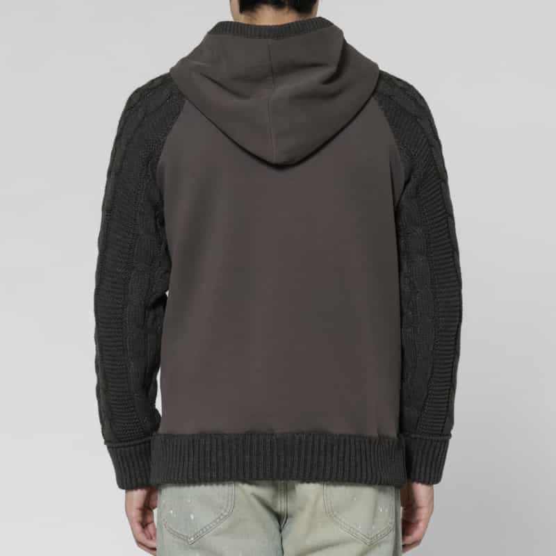 BARNEYS NEW YORK ポンチ素材ケーブルニットジップアップパーカー GRAY