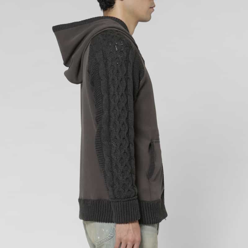 BARNEYS NEW YORK ポンチ素材ケーブルニットジップアップパーカー GRAY
