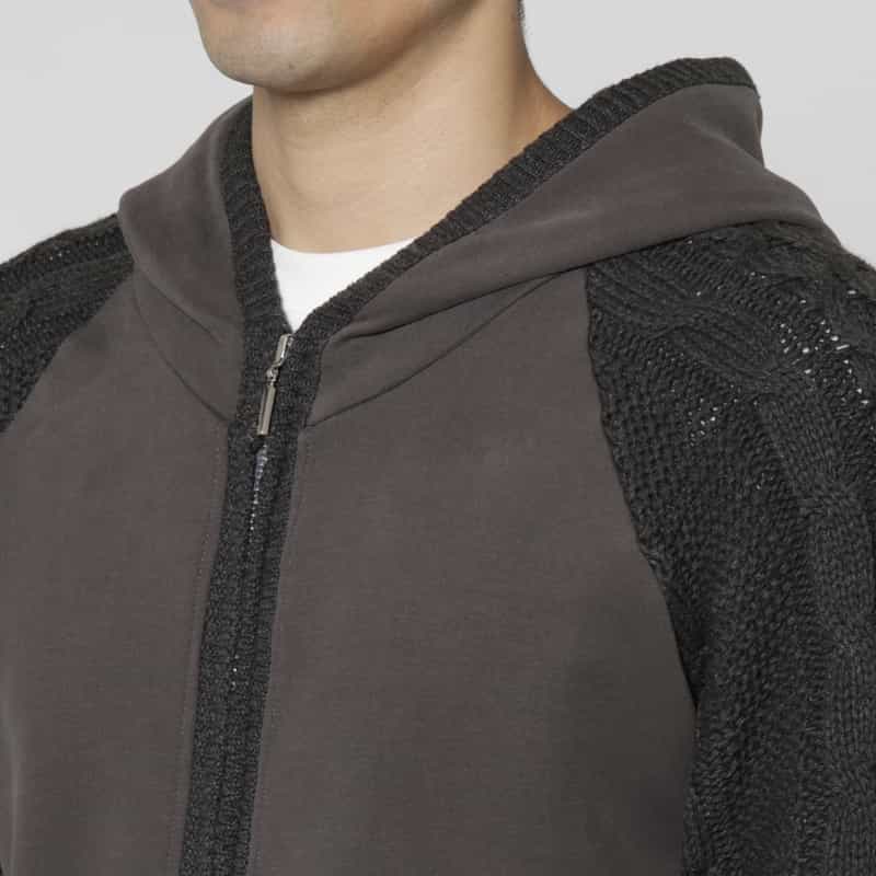 BARNEYS NEW YORK ポンチ素材ケーブルニットジップアップパーカー GRAY