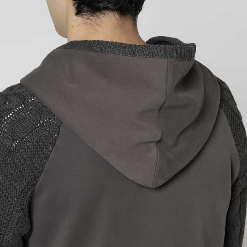 BARNEYS NEW YORK ポンチ素材ケーブルニットジップアップパーカー GRAY