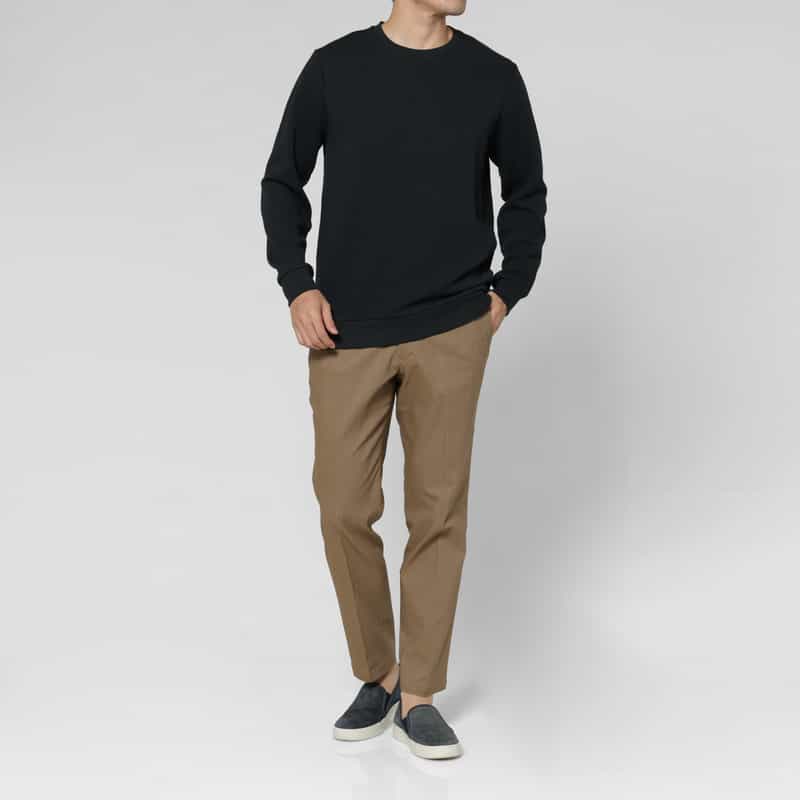 BARNEYS NEW YORK ジャガードバイアス生地クルーネックニットプルオーバー NAVY
