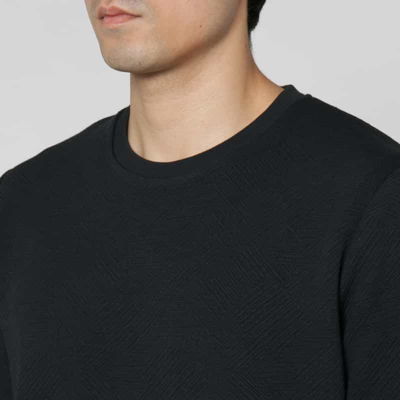 BARNEYS NEW YORK ジャガードバイアス生地クルーネックニットプルオーバー NAVY