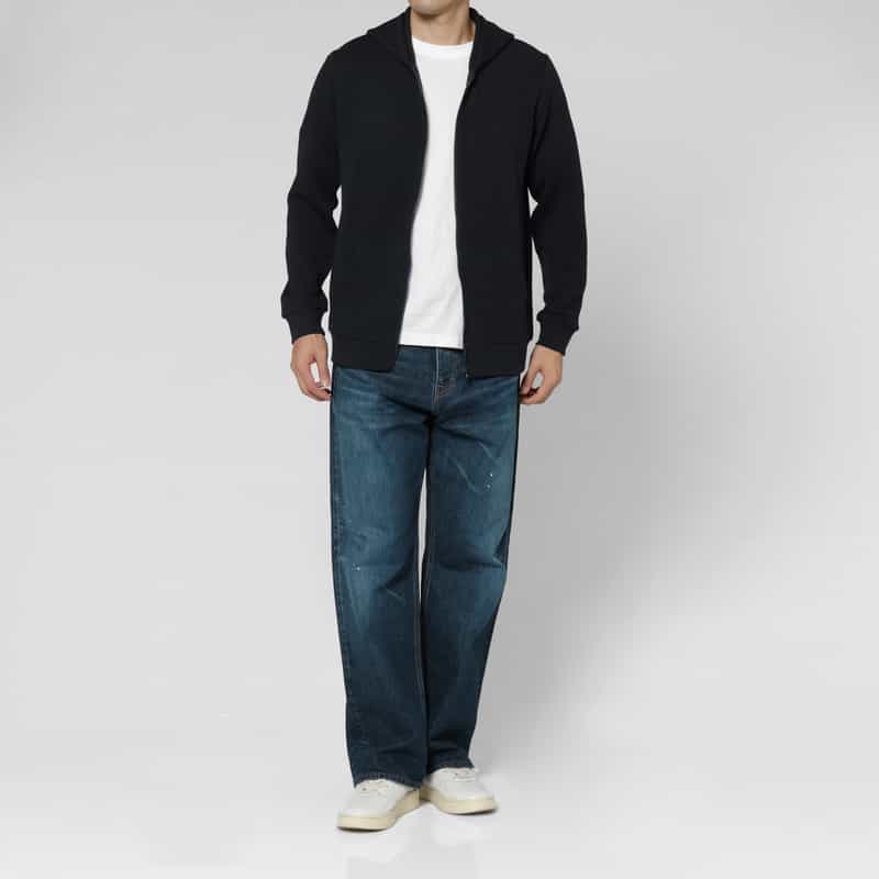 BARNEYS NEW YORK ジャガードバイアス生地ジップアップパーカー NAVY