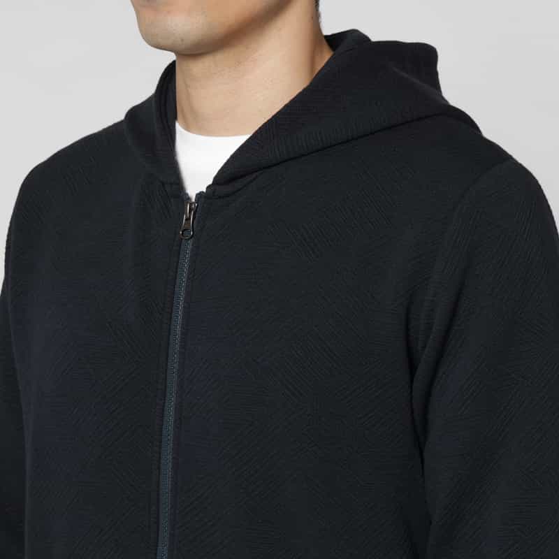 BARNEYS NEW YORK ジャガードバイアス生地ジップアップパーカー NAVY