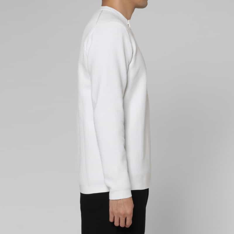 BARNEYS NEW YORK ヘリンボーンリンクス ライダースジップアップニットブルゾン WHITE