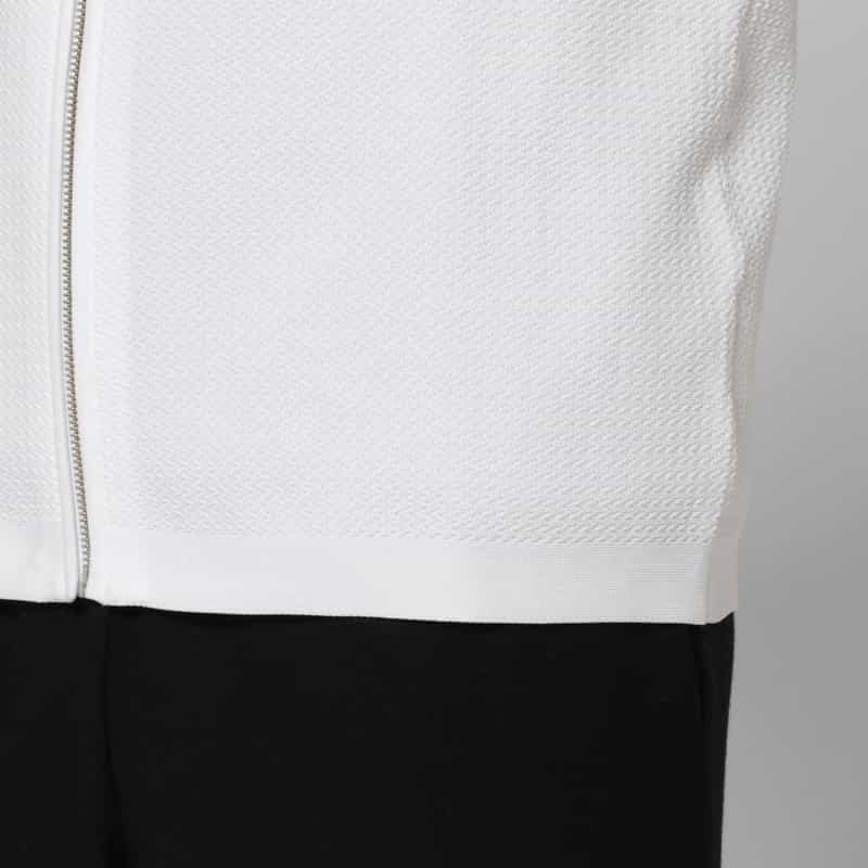 BARNEYS NEW YORK ヘリンボーンリンクス ライダースジップアップニットブルゾン WHITE