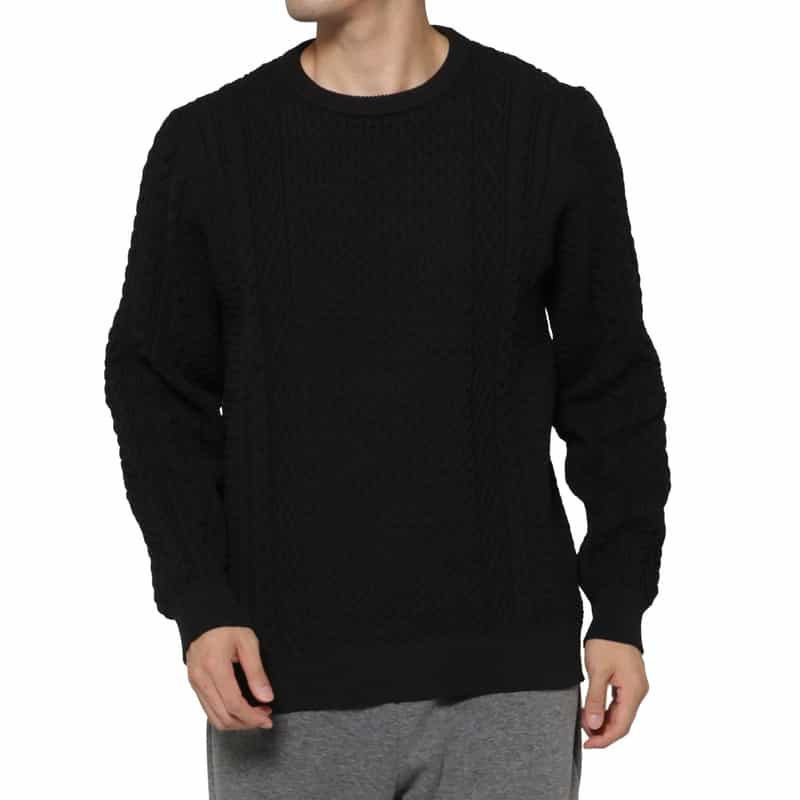 BARNEYS NEW YORK アランケーブルクルーネックニットプルオーバー BLACK