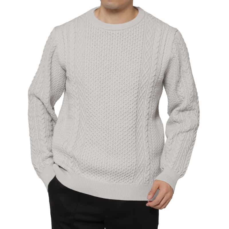 BARNEYS NEW YORK アランケーブルクルーネックニットプルオーバー GRAY