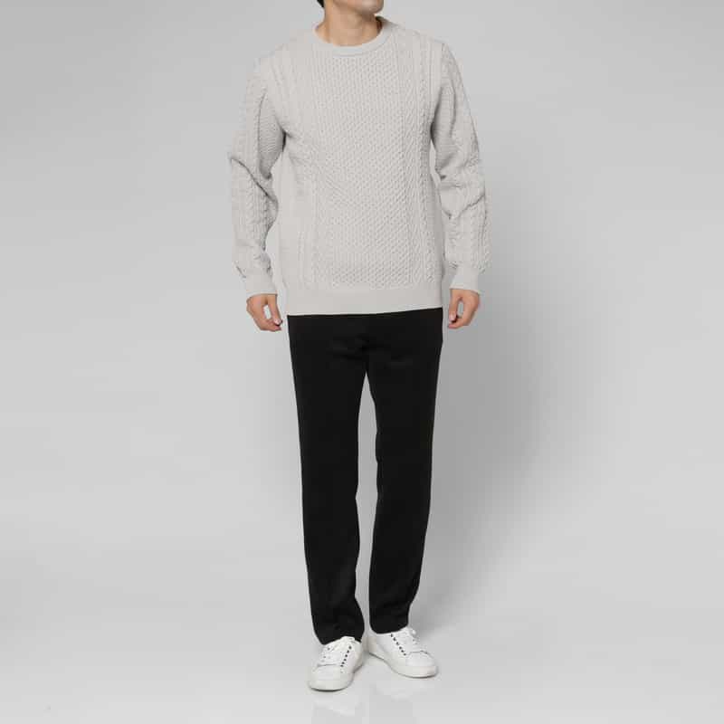 BARNEYS NEW YORK アランケーブルクルーネックニットプルオーバー GRAY