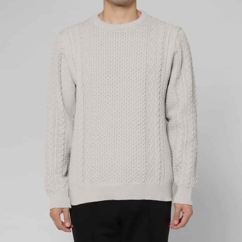 BARNEYS NEW YORK アランケーブルクルーネックニットプルオーバー GRAY