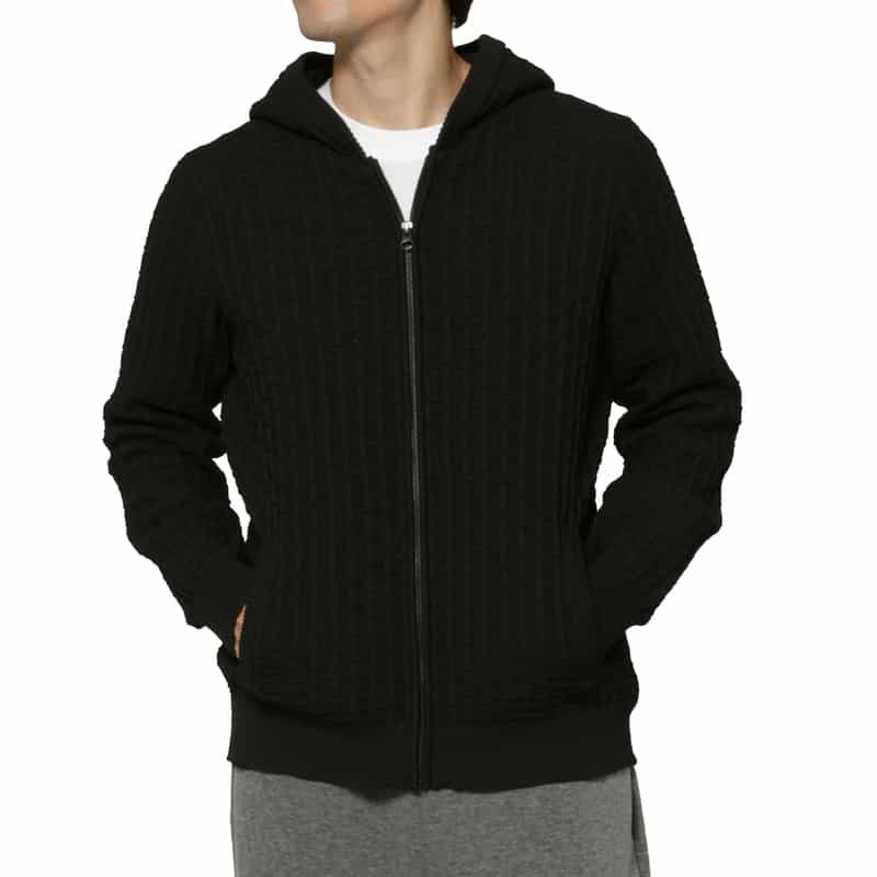 BARNEYS NEW YORK ワッフルニットジップアップパーカー BLACK