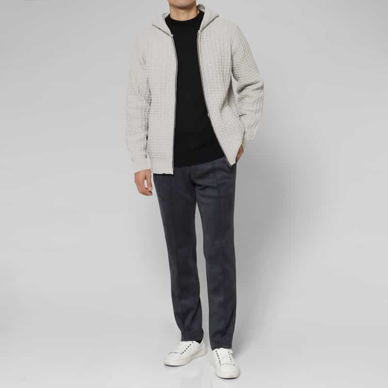 BARNEYS NEW YORK ワッフルニットジップアップパーカー GRAY