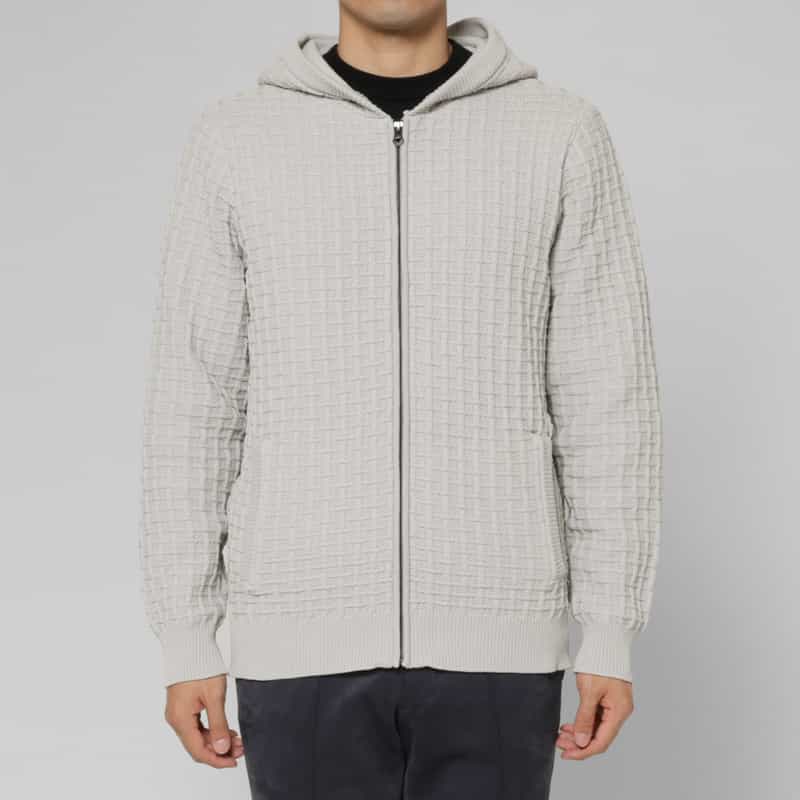 BARNEYS NEW YORK ワッフルニットジップアップパーカー GRAY