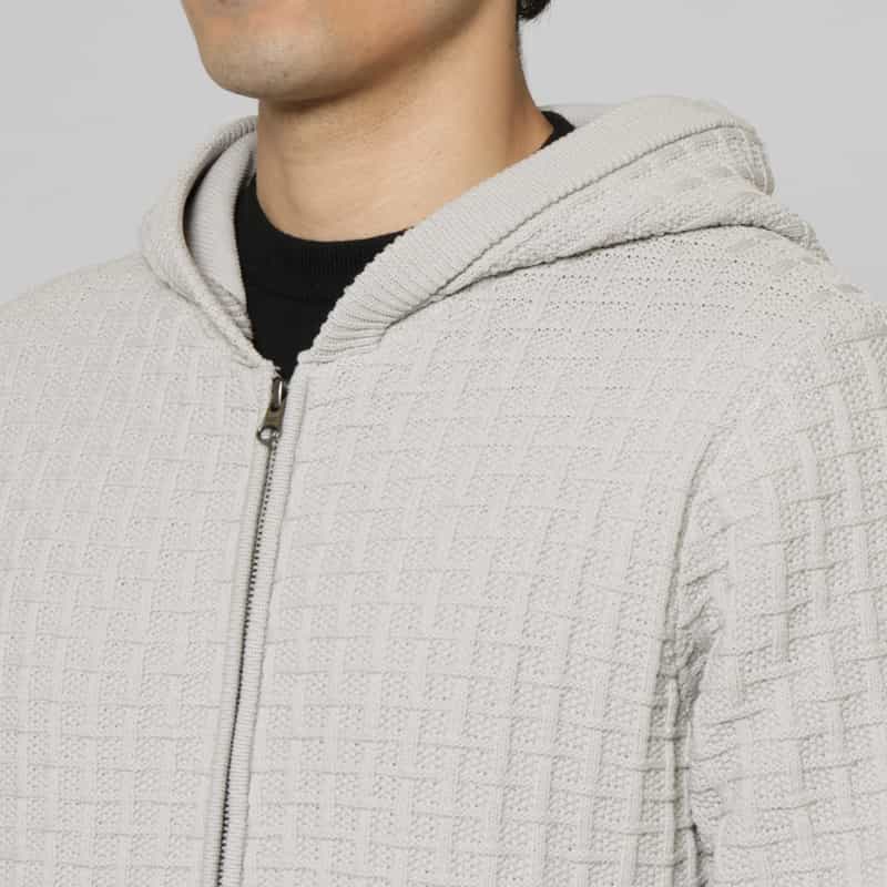 BARNEYS NEW YORK ワッフルニットジップアップパーカー GRAY
