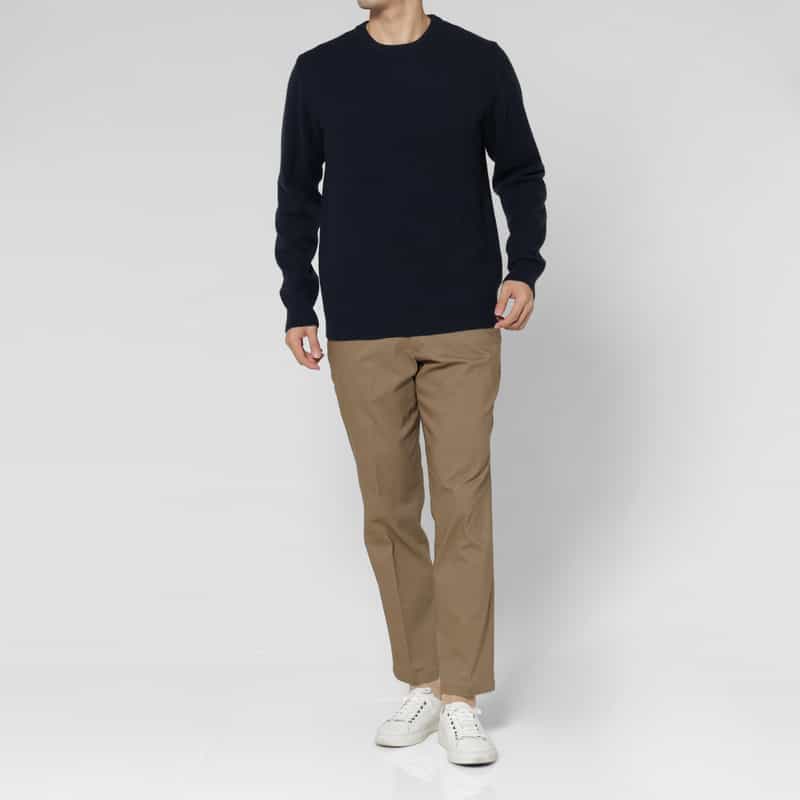 BARNEYS NEW YORK シングルスリーブクルーネックニットプルオーバー NAVY