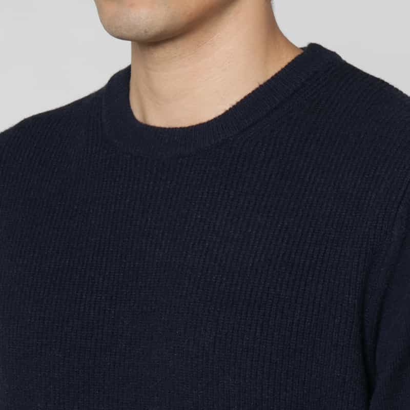 BARNEYS NEW YORK シングルスリーブクルーネックニットプルオーバー NAVY