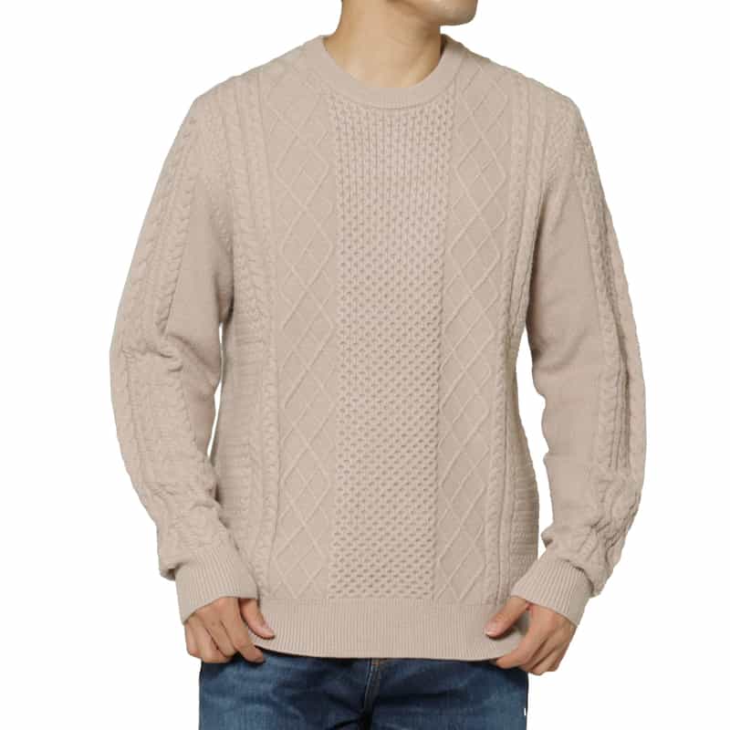 BARNEYS NEW YORK アランケーブルクルーネックニットプルオーバー BEIGE