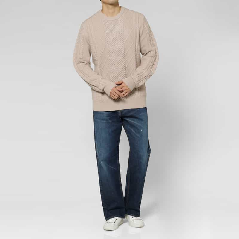 BARNEYS NEW YORK アランケーブルクルーネックニットプルオーバー BEIGE