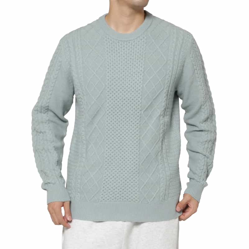 BARNEYS NEW YORK アランケーブルクルーネックニットプルオーバー LIGHT GREEN