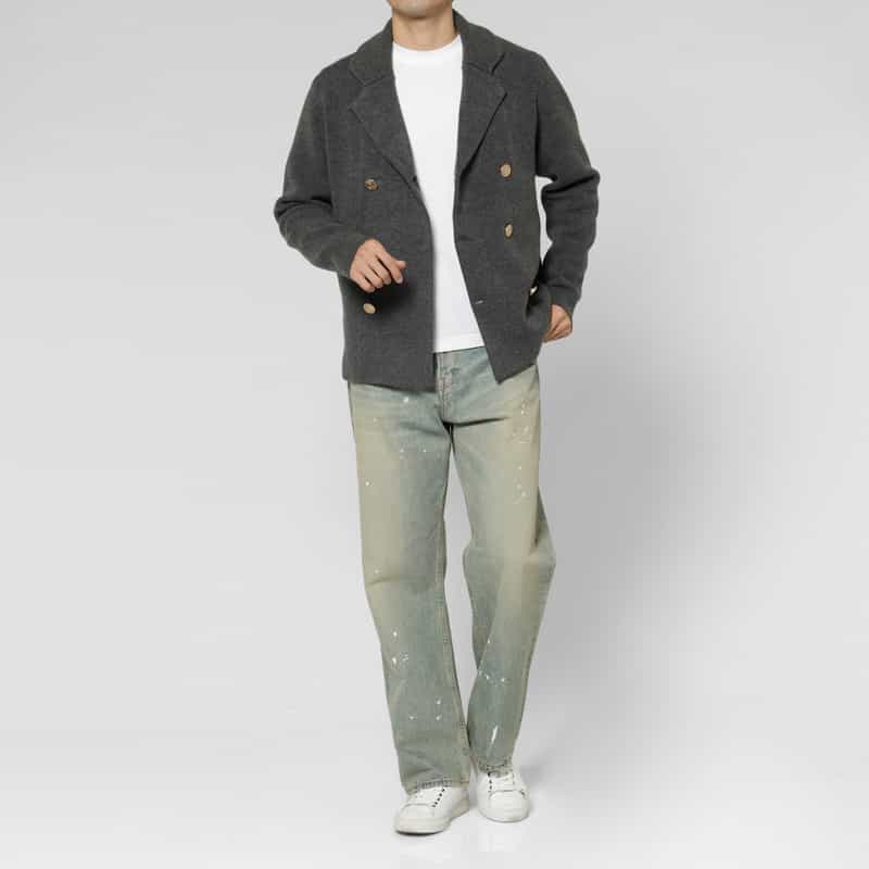 BARNEYS NEW YORK ダブルブレストニットジャケット GRAY