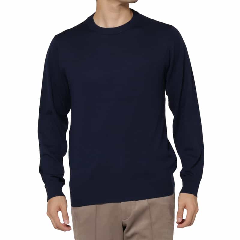 BARNEYS NEW YORK シルク混クルーネックニットプルオーバー NAVY