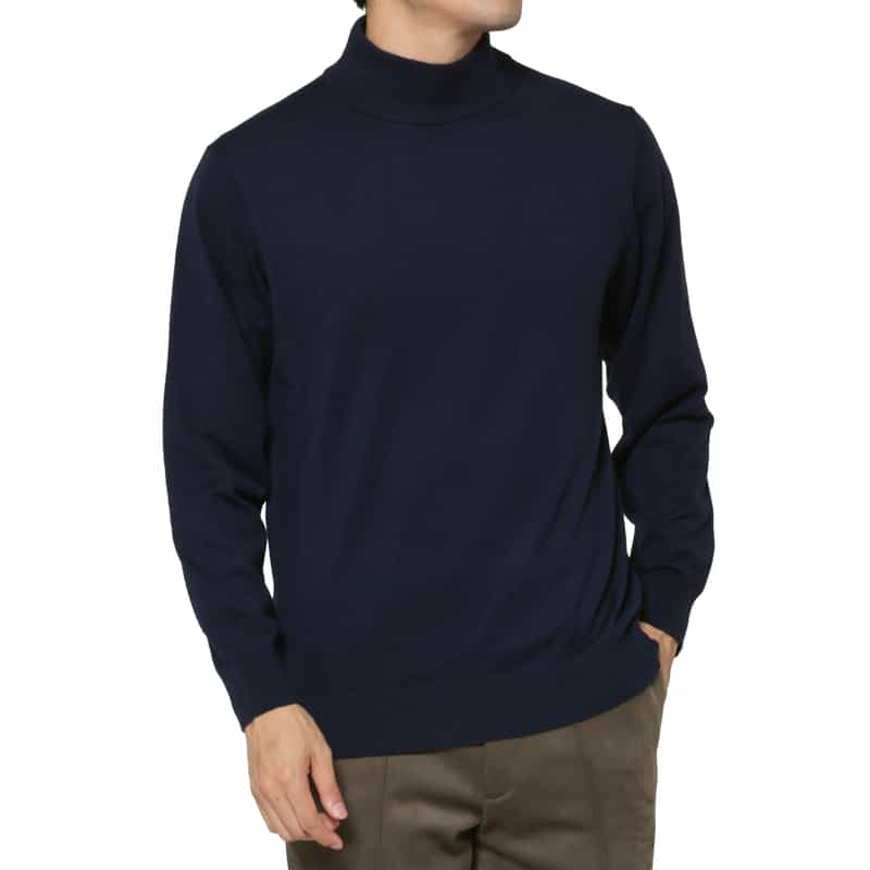 BARNEYS NEW YORK シルク混モックネックニットプルオーバー NAVY